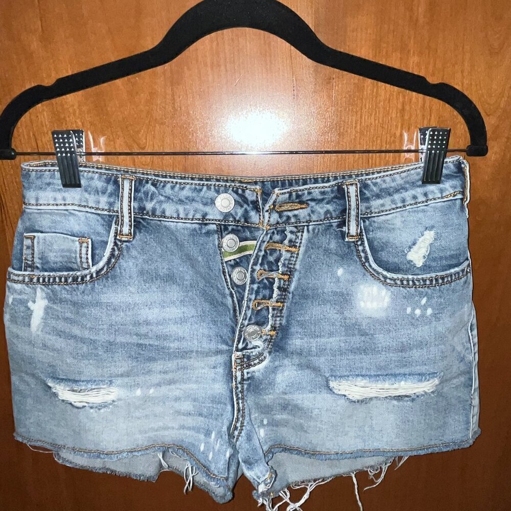 ANTHROPOLOGIE PILCRO Denim SHORT SHORTS JORTS Exposed Button Fly Distressed 25